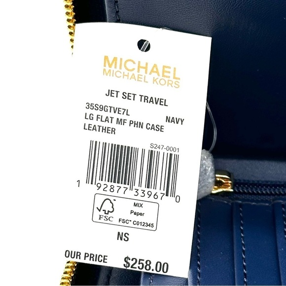Michael Kors JST LG Flat MF Phone Case Wallet Navy Blue (NWT) - Picture 8 of 8